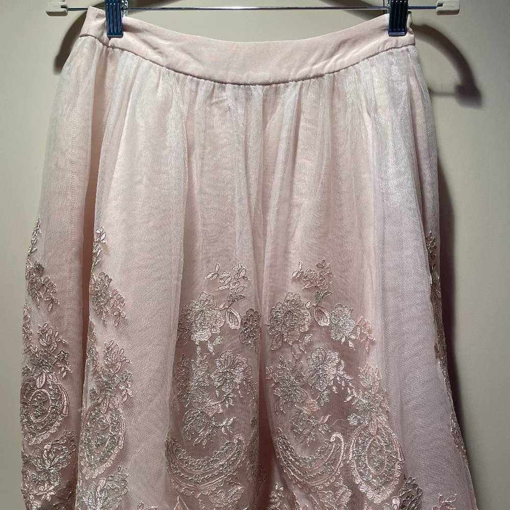 Light pink skirt with a pretty applique tulle layer over a base layer, medium.